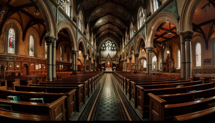 Fototapeta na wymiar Catholicism ancient spirituality illuminated in Gothic architecture generated by AI