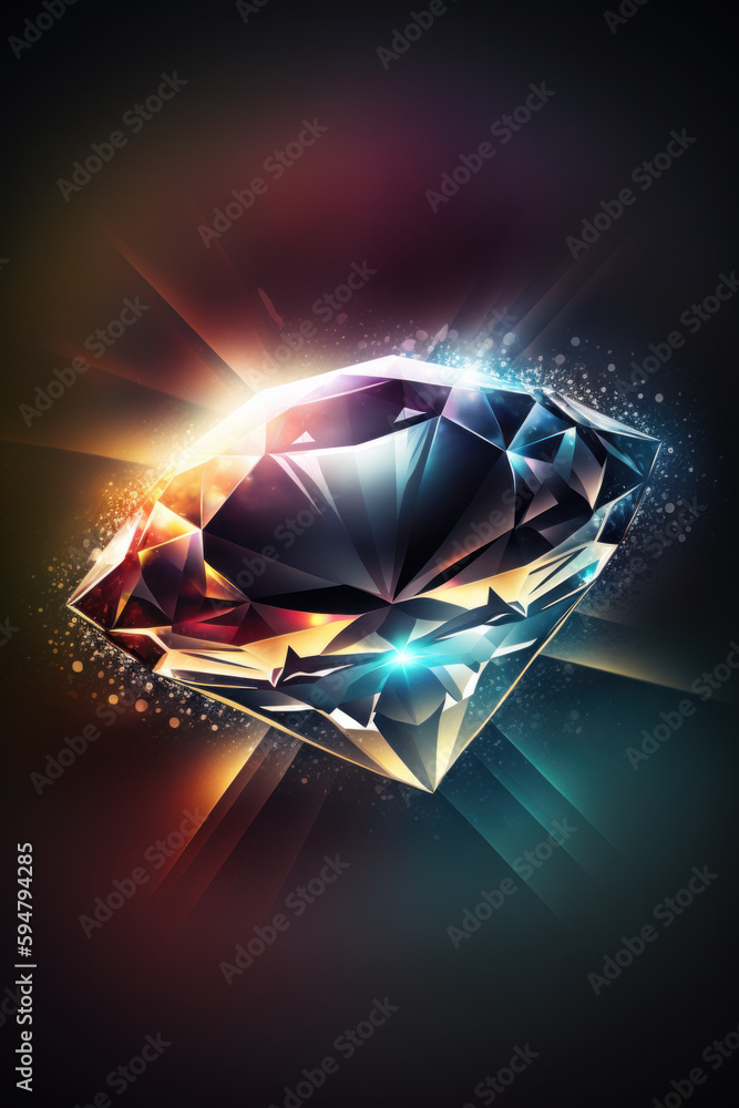 Poster a glimmering diamond shines in the center of a stunning abstract background filled with vibrant colo