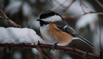 Fototapeta premium Great tit perched on winter tree branch generated by AI