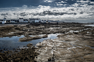 City Of Guilvinec And Stone Beach At The Finistere Atlantic Coast In Brittany, France