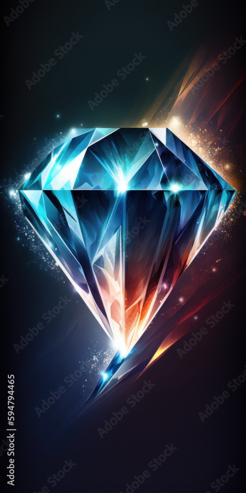 Poster sparkling diamond takes center stage on abstract background, its brilliance enhanced by the intricat
