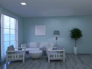 Living room design 3d render, 3d illustration