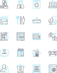 Resort trade linear icons set. Hospitality, Luxury, Accommodation, Amenities, Entertainment, Leisure, Vacation line vector and concept signs. Getaway,Destination,Tourism outline illustrations