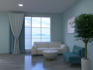 Fototapeta na wymiar Living room design 3d render, 3d illustration