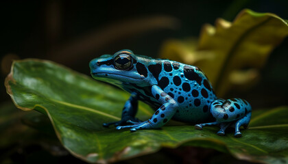Spotted poison arrow frog sitting on leaf generated by AI