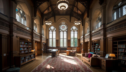 Naklejka premium Modern elegance illuminates ancient literature in luxury library generated by AI