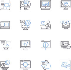 Sharing acquaintances line icons collection. Introductions, Connections, Nerk, Referrals, Familiarity, Mutuals, Acquaintanceship vector and linear illustration. Associations,Linkage,Familiarity