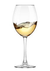 white Wine in glass isolated on white background, full depth of field