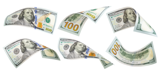 American dollar, 100, isolated on white background, full depth of field