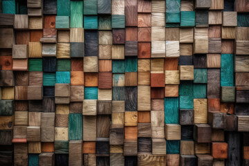 Wood aged art architecture texture abstract block stack on the wall for background, Abstract colorful wood texture for backdrop