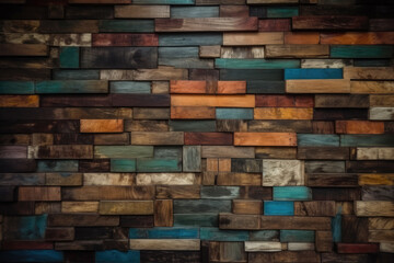 Wood aged art architecture texture abstract block stack on the wall for background, Abstract colorful wood texture for backdrop