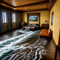 flooded rustic room