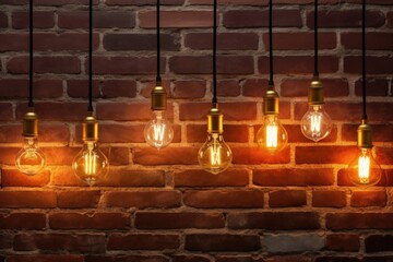 Antique wall lamps with exposed light bulbs adorn a red brick wall Generative Ai