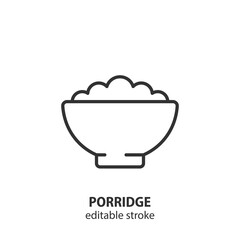 Porridge bowl line icon. Plate of oatmeal. Breakfast vector outline illustration. Editable stroke. - 594797633