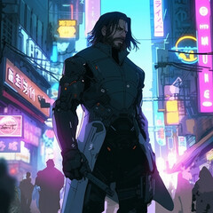 A character in the style of cyberpunk and anime . High quality illustration