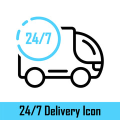 Delivery 24/7. Delivery every day. Fast delivery truck. Express contactless delivery. Shipping. Vector