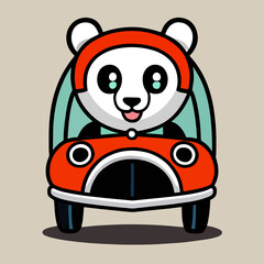 Vector panda driving a car, a cartoon design with a flat style for cute animals. Suitable for birthday designs, cards, and books