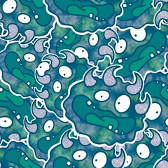 Cartoon monsters seamless emoticons aliens pattern for kids clothes print and wrapping paper and fabrics