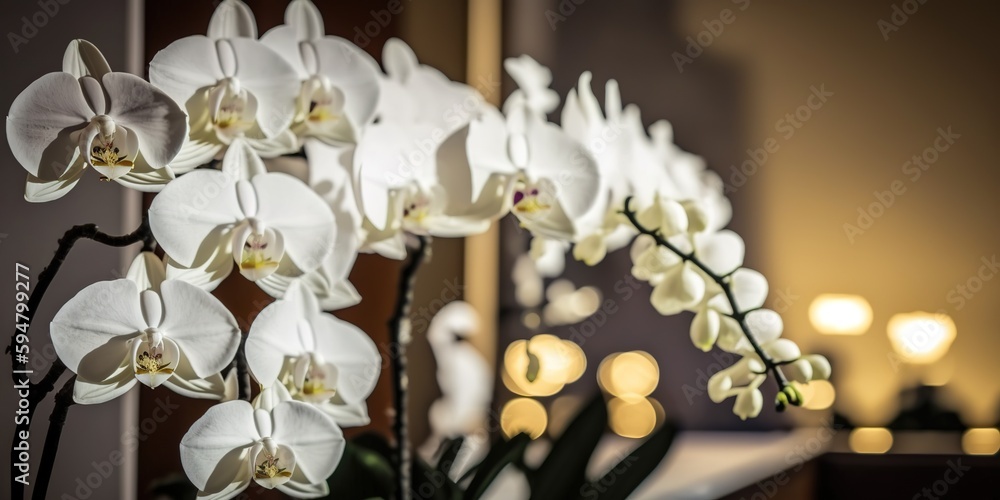 Poster white orchids up up and personal during an event generative ai