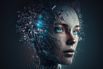 a woman with blue eyes and a futuristic head Generative AI