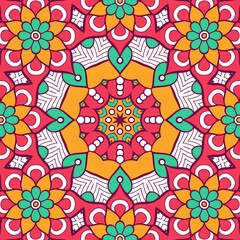 Abstract Pattern Mandala Flowers Plant Art Colorful Red Green Yellow 669