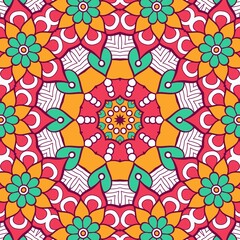 Abstract Pattern Mandala Flowers Plant Art Colorful Red Green Yellow 668