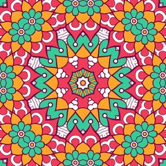 Abstract Pattern Mandala Flowers Plant Art Colorful Red Green Yellow 666