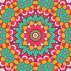 Abstract Pattern Mandala Flowers Plant Art Colorful Red Green Yellow 664