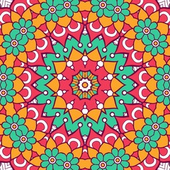 Abstract Pattern Mandala Flowers Plant Art Colorful Red Green Yellow 664