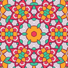 Abstract Pattern Mandala Flowers Plant Art Colorful Red Green Yellow 592