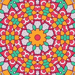 Abstract Pattern Mandala Flowers Plant Art Colorful Red Green Yellow 591