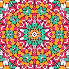 Abstract Pattern Mandala Flowers Plant Art Colorful Red Green Yellow 590