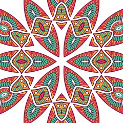 Abstract Pattern Mandala Flowers Plant Art Colorful Red Green Yellow 574