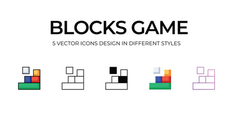 Blocks Game Icon Design in Five style with Editable Stroke. Line, Solid, Flat Line, Duo Tone Color, and Color Gradient Line. Suitable for Web Page, Mobile App, UI, UX and GUI design.