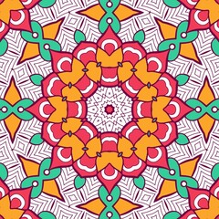 Abstract Pattern Mandala Flowers Plant Art Colorful Red Green Yellow 481