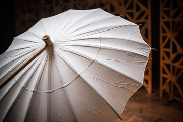 Hand made white paper umbrella with wood splines on background, Background, hand made umbrella, paper umbrella, Thai culture