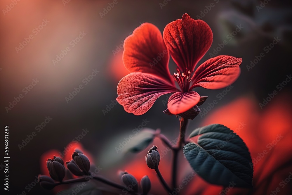 Poster red flower macro photo with out of focus backdrop generative ai
