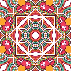 Abstract Pattern Mandala Flowers Plant Art Colorful Red Green Yellow 387