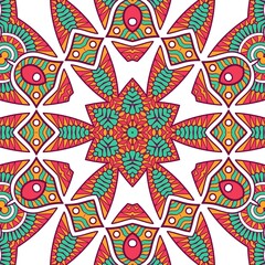 Abstract Pattern Mandala Flowers Plant Art Colorful Red Green Yellow 384