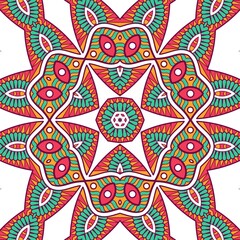Abstract Pattern Mandala Flowers Plant Art Colorful Red Green Yellow 379