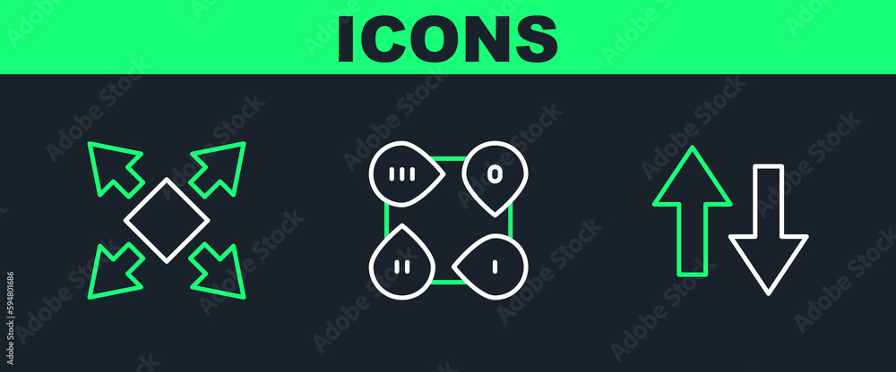 Poster set line arrow, many ways directional arrow and infographic element icon. vector