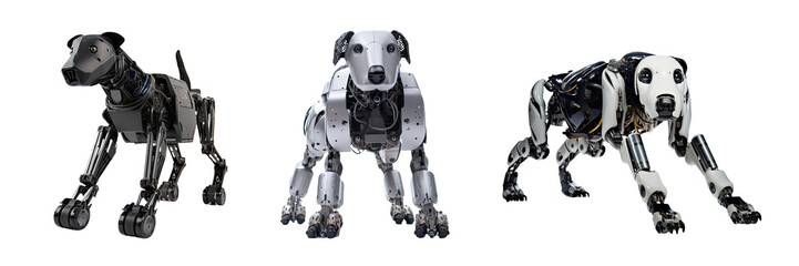 Naklejka premium Set of dog robots isolated on transparent background - Generative AI