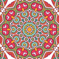 Abstract Pattern Mandala Flowers Plant Art Colorful Red Green Yellow 325
