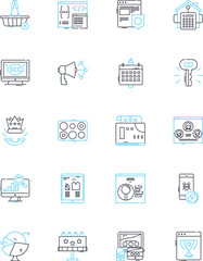 Search engine linear icons set. Google, Bing, Yahoo, DuckDuckGo, Search, SEO, Algorithm line vector and concept signs. Ranking,Indexing,Crawling outline illustrations