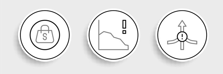 Set line Arrow, Shopping bag with Sale and Financial growth decrease icon. Vector