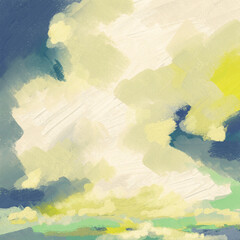 Modern, Impressionistic Cloudscape in Teal & Yellow - Digital Painting, Illustration, Art, Artwork Background, Backdrop, or Wallpaper