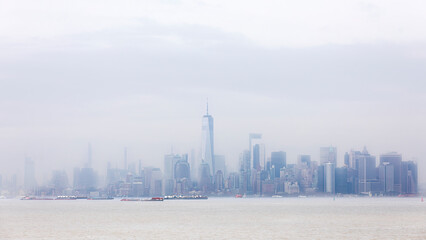 New York, USA - April 26, 2022: New York skyline in a foggy day, USA