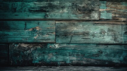 Close-up of Teal Painted Wooden Wall