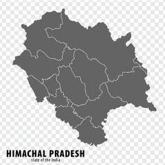 Blank map State  Himachal Pradesh of India. High quality map Himachal Pradesh with municipalities on transparent background for your web site design, logo, app, UI. Republic of India.  EPS10.