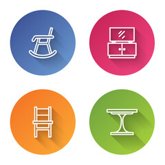 Set line Armchair, TV table stand, Chair and Round. Color circle button. Vector